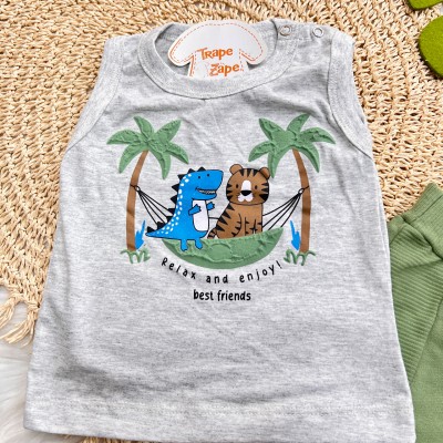 Conj. Regata Relax and Enjoy e Bermuda - Mescla e Verde